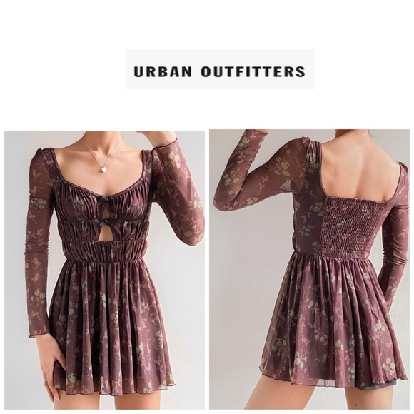 Urban Outfitters Diana Ruched Cut-Out Playsuit Floral Long Sleeve Romper M - Picture 1 of 16